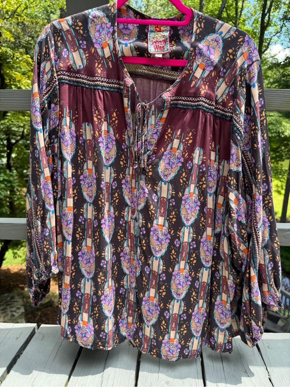 Johnny Was Floral-Print Boho Peasant Top Size XL